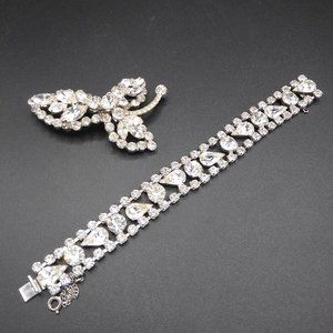 Vintage Rhinestone Bracelet Brooch Set